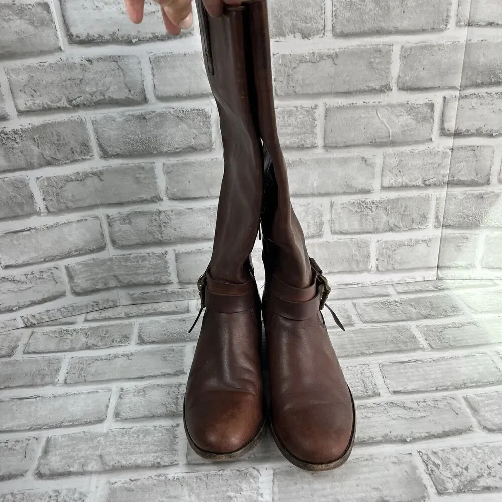 Frye Mellisa Women's Size 7.5 Riding Brown Leather Knotted Tall Boots